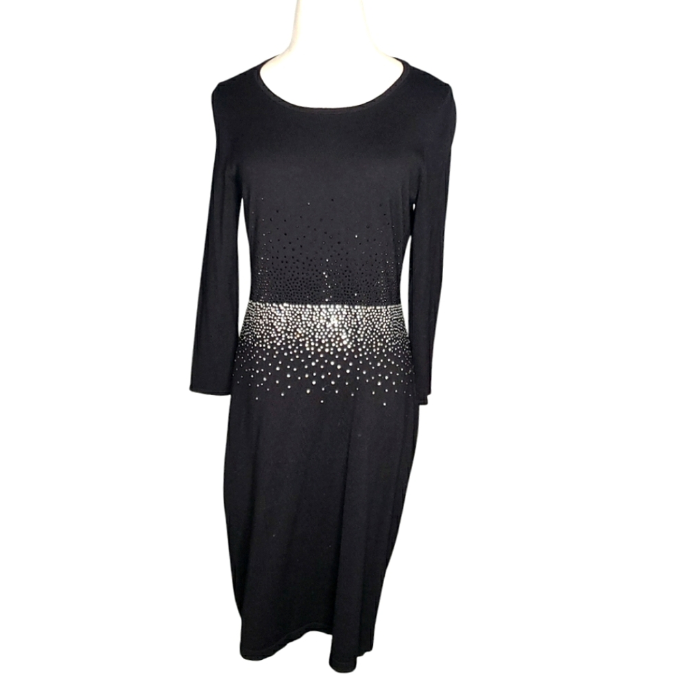 Calvin Klein Evening Dress Cocktail Party Date Studs Beads Rheinstone Metallic S
